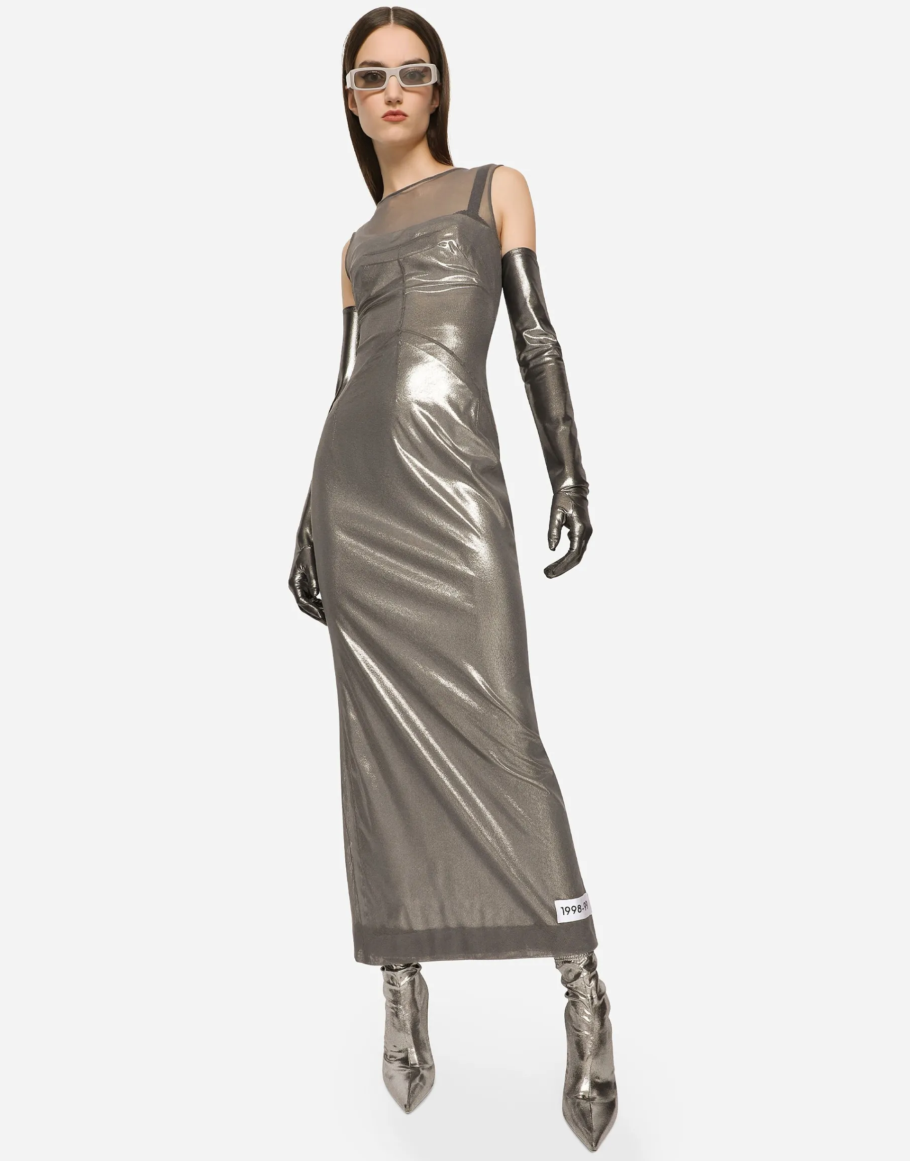 KIM DOLCE&GABBANA Long foiled jersey and tulle dress