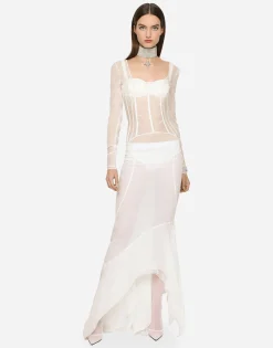 KIM DOLCE&GABBANA Long georgette dress with corset detailing