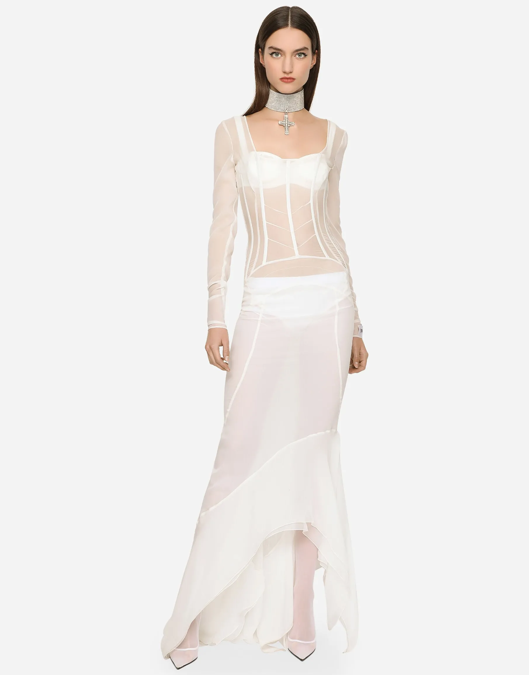 KIM DOLCE&GABBANA Long georgette dress with corset detailing