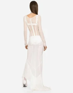 KIM DOLCE&GABBANA Long georgette dress with corset detailing