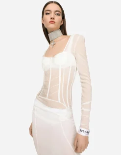 KIM DOLCE&GABBANA Long georgette dress with corset detailing