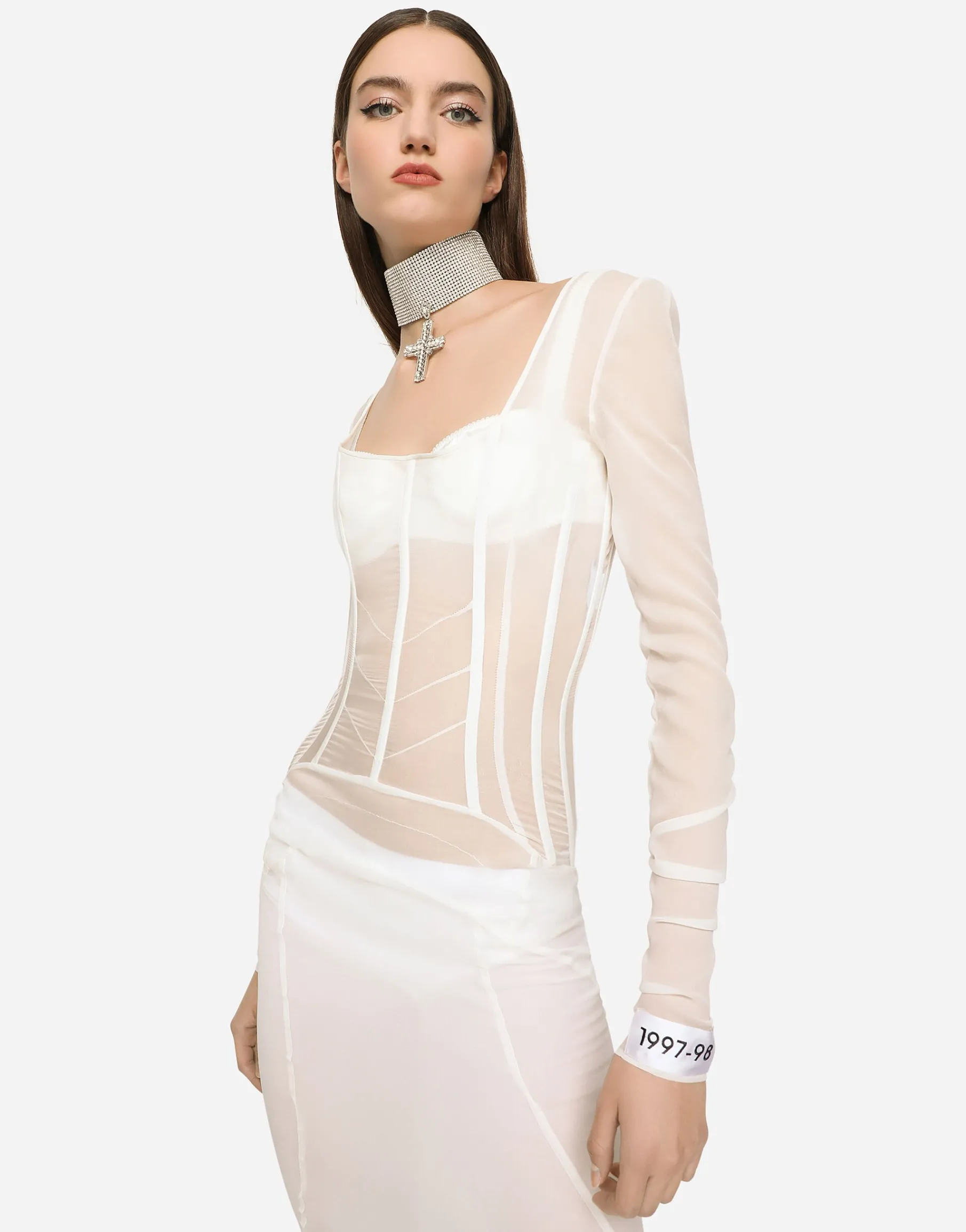 KIM DOLCE&GABBANA Long georgette dress with corset detailing