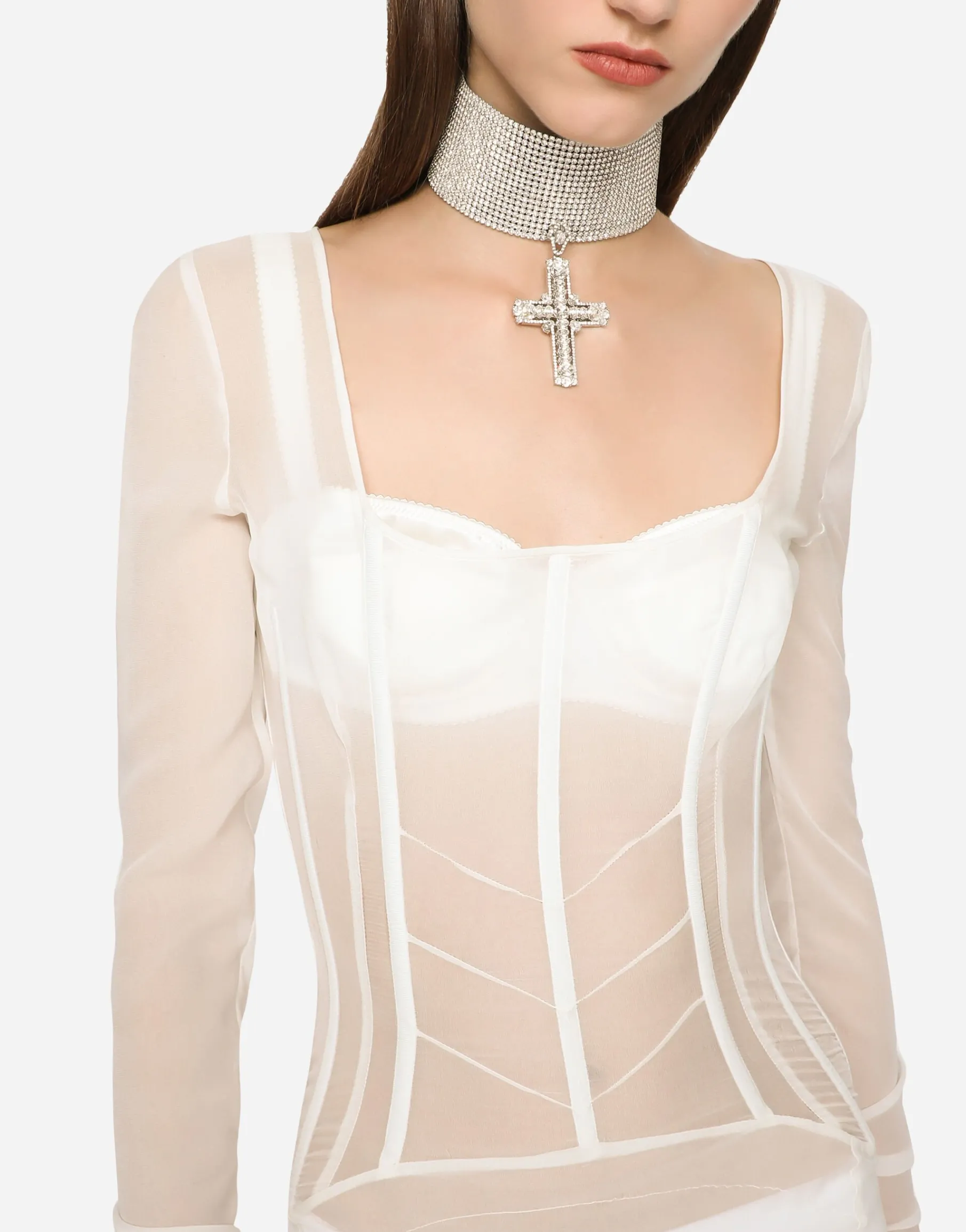 KIM DOLCE&GABBANA Long georgette dress with corset detailing