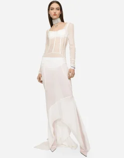 KIM DOLCE&GABBANA Long georgette dress with corset detailing