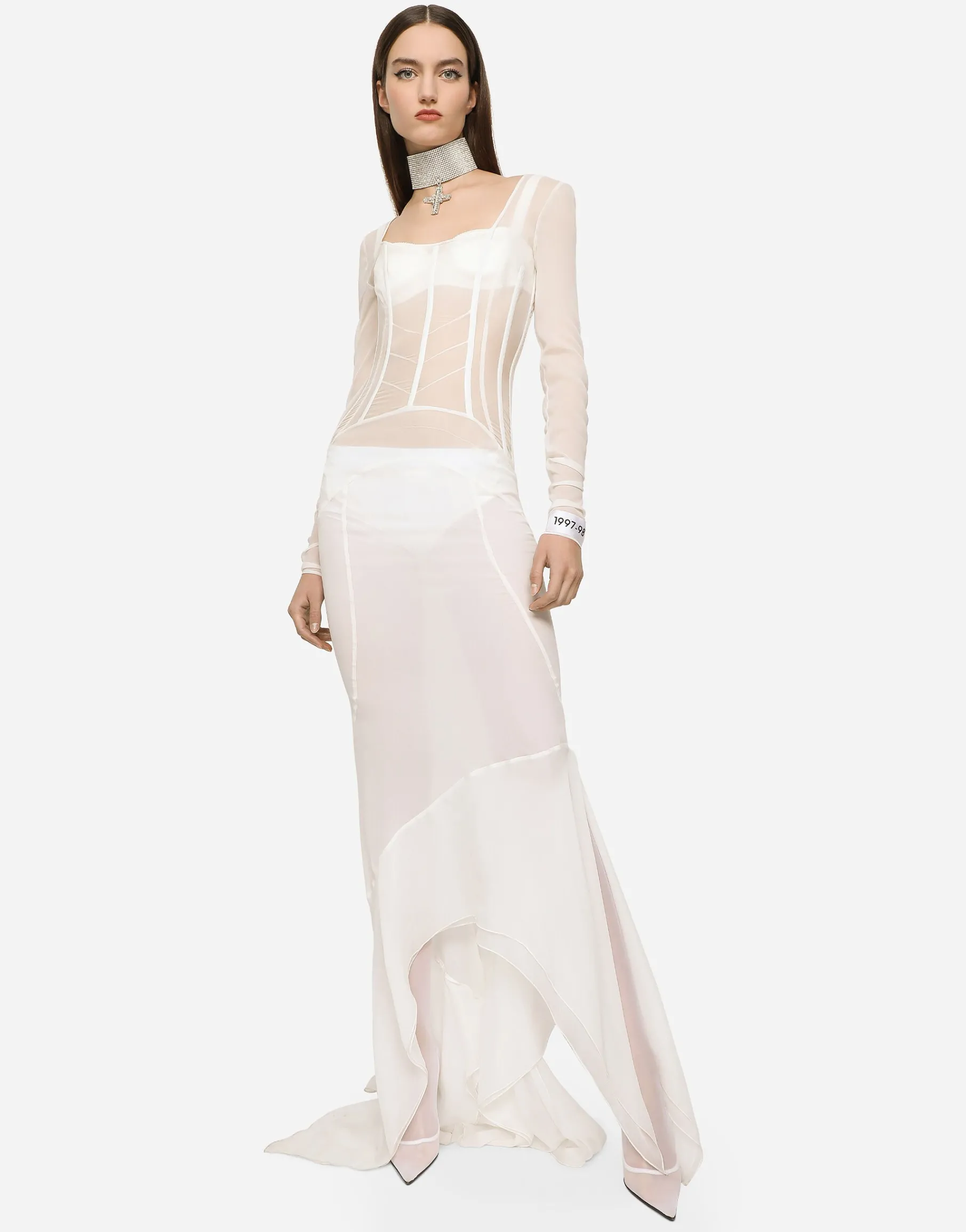 KIM DOLCE&GABBANA Long georgette dress with corset detailing