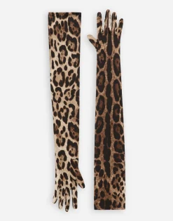 KIM DOLCE&GABBANA Long leopard-print stretch satin gloves
