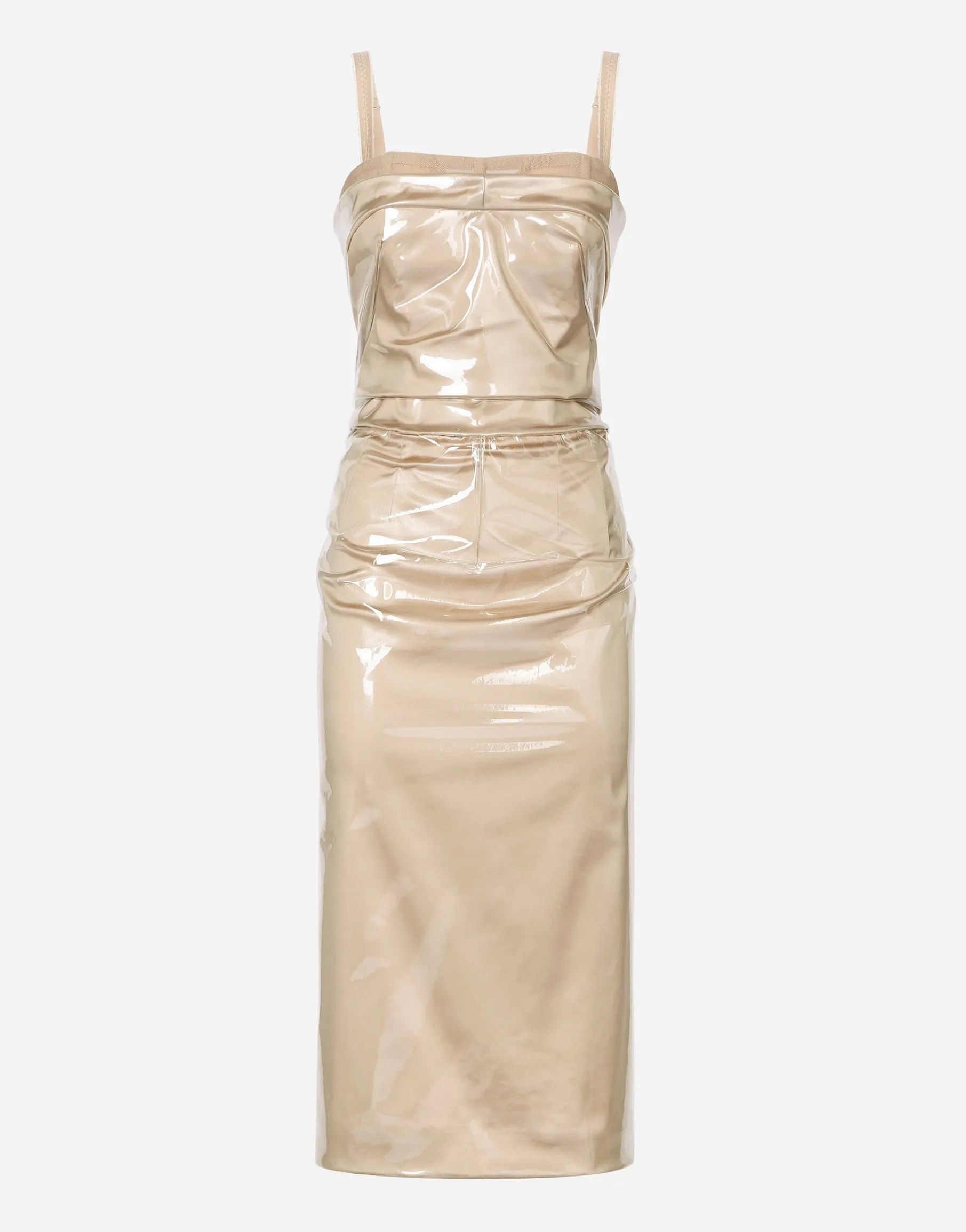 KIM DOLCE&GABBANA Long satin and PVC calf-length dress