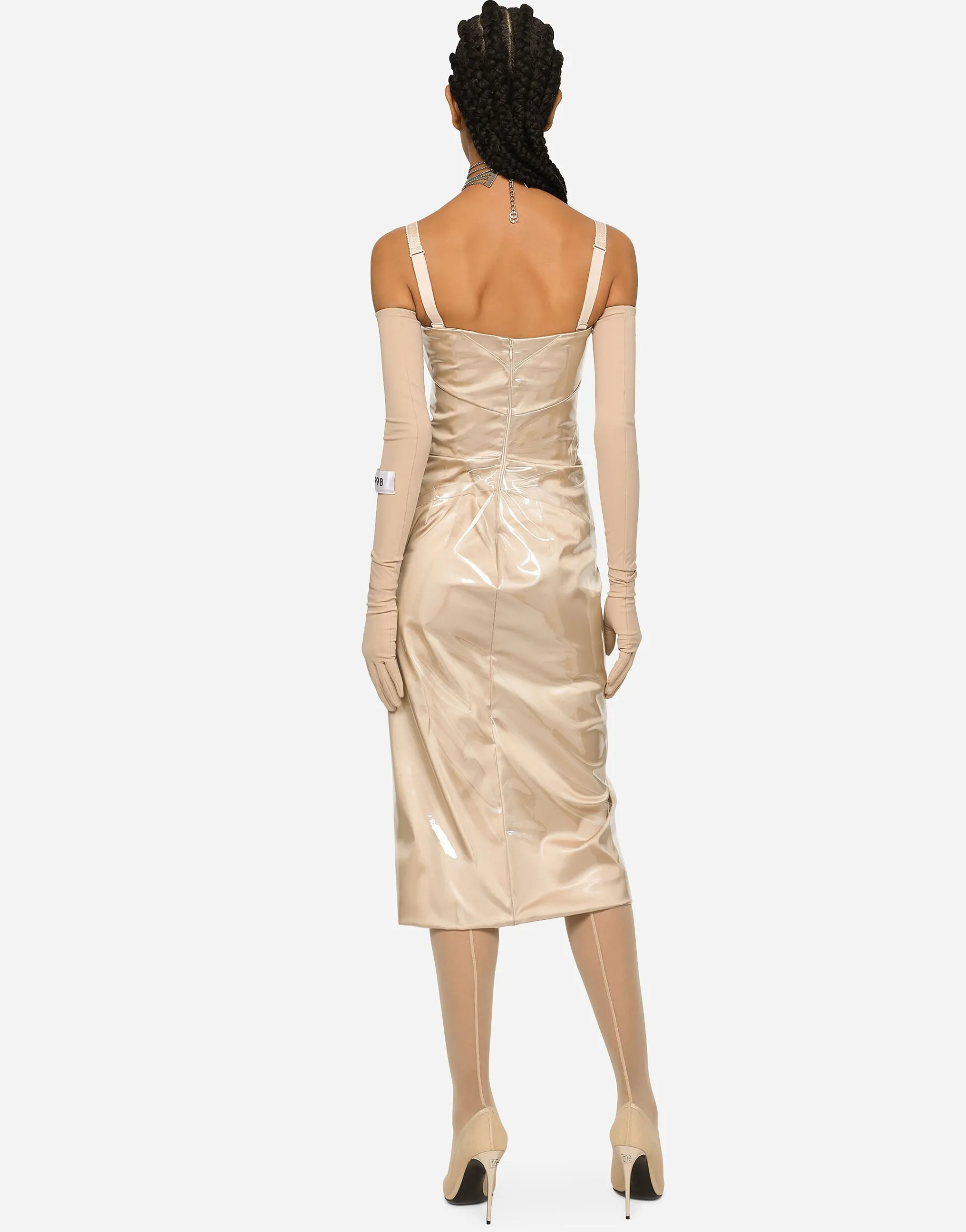 KIM DOLCE&GABBANA Long satin and PVC calf-length dress