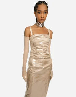 KIM DOLCE&GABBANA Long satin and PVC calf-length dress