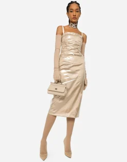 KIM DOLCE&GABBANA Long satin and PVC calf-length dress