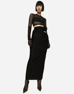KIM DOLCE&GABBANA Long spandex jersey skirt with belt
