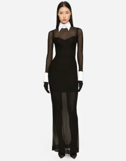 KIM DOLCE&GABBANA Long tulle dress with shirt detailing