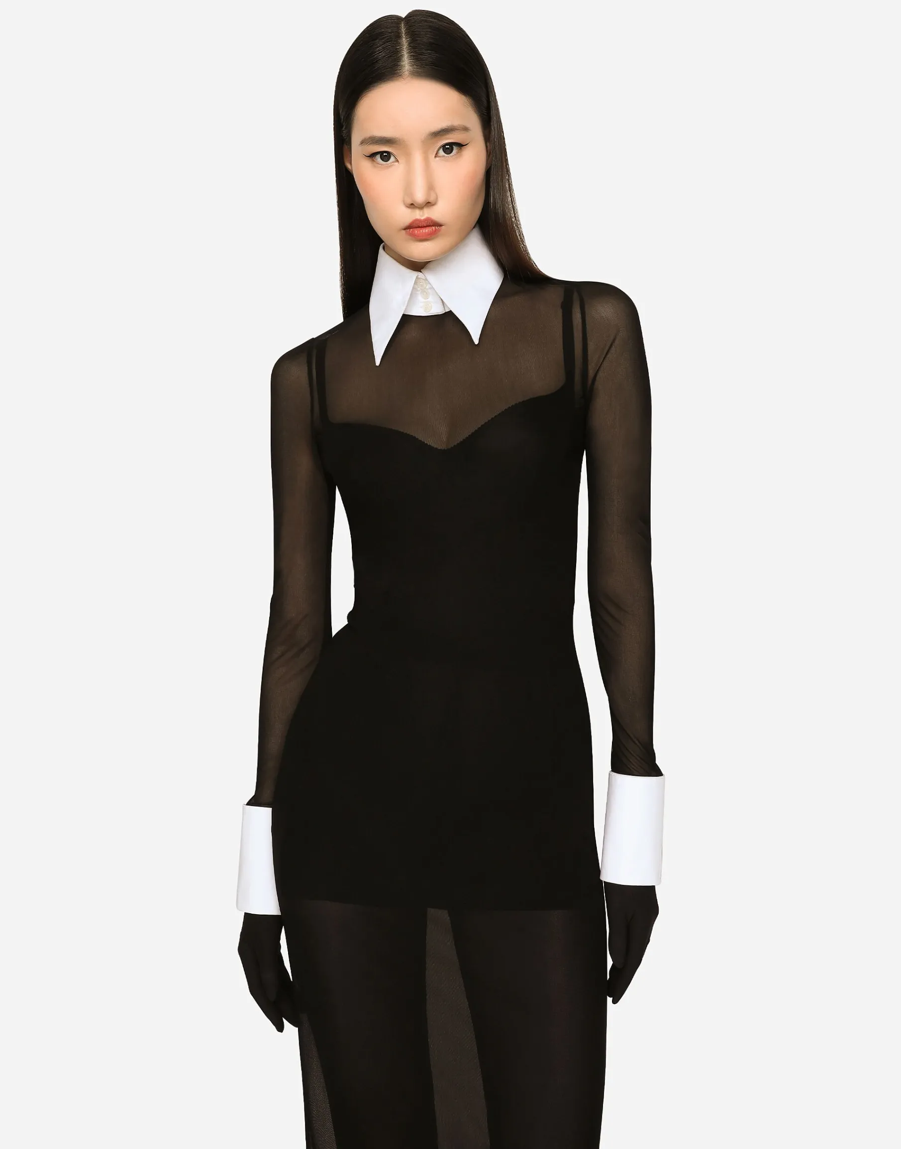 KIM DOLCE&GABBANA Long tulle dress with shirt detailing