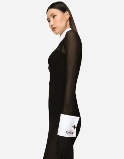 KIM DOLCE&GABBANA Long tulle dress with shirt detailing