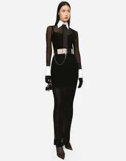 KIM DOLCE&GABBANA Long tulle dress with shirt detailing