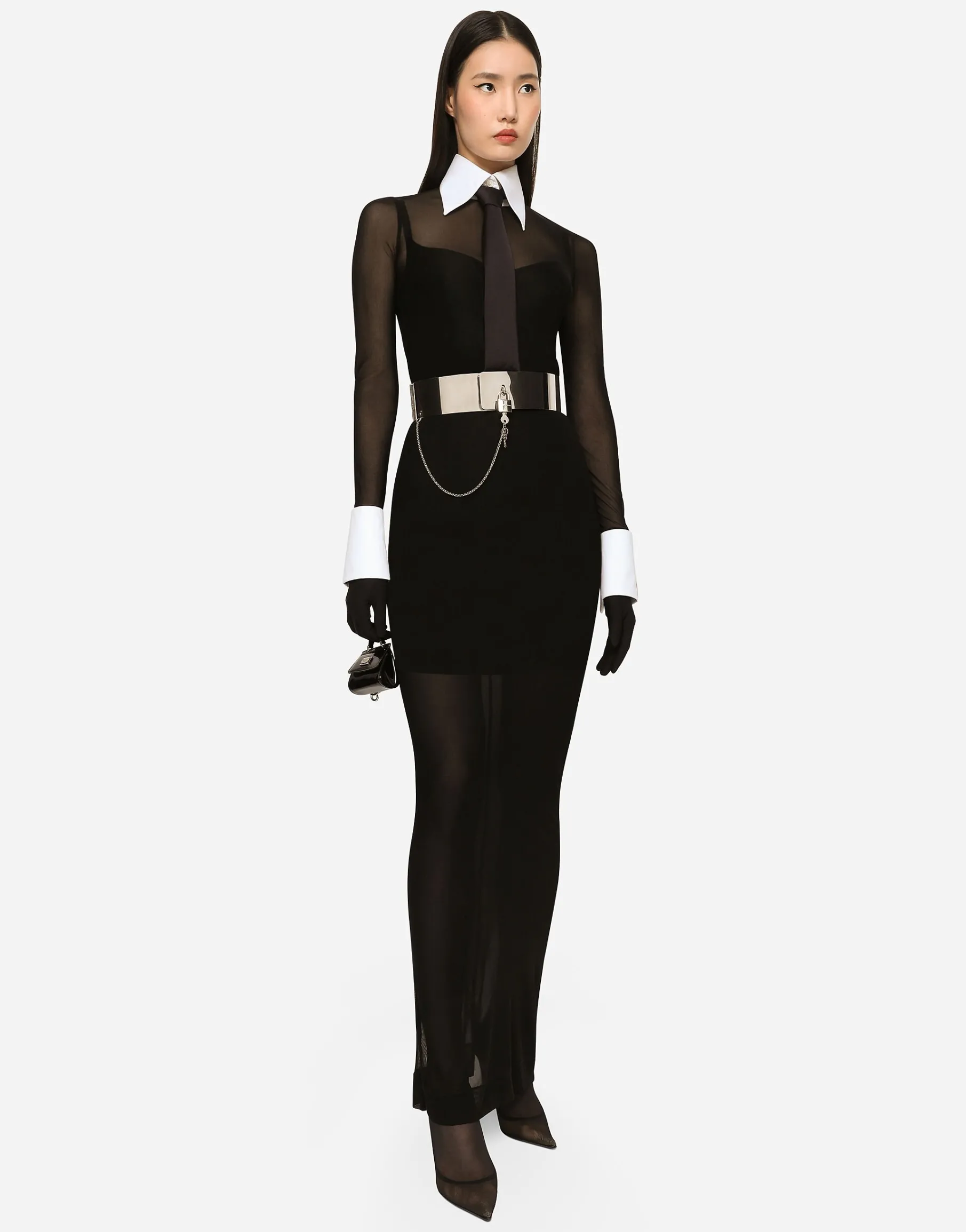 KIM DOLCE&GABBANA Long tulle dress with shirt detailing