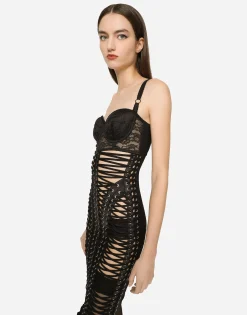 KIM DOLCE&GABBANA Midi dress with eyelets and lacing