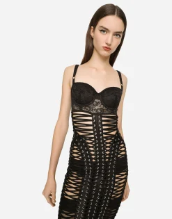 KIM DOLCE&GABBANA Midi dress with eyelets and lacing