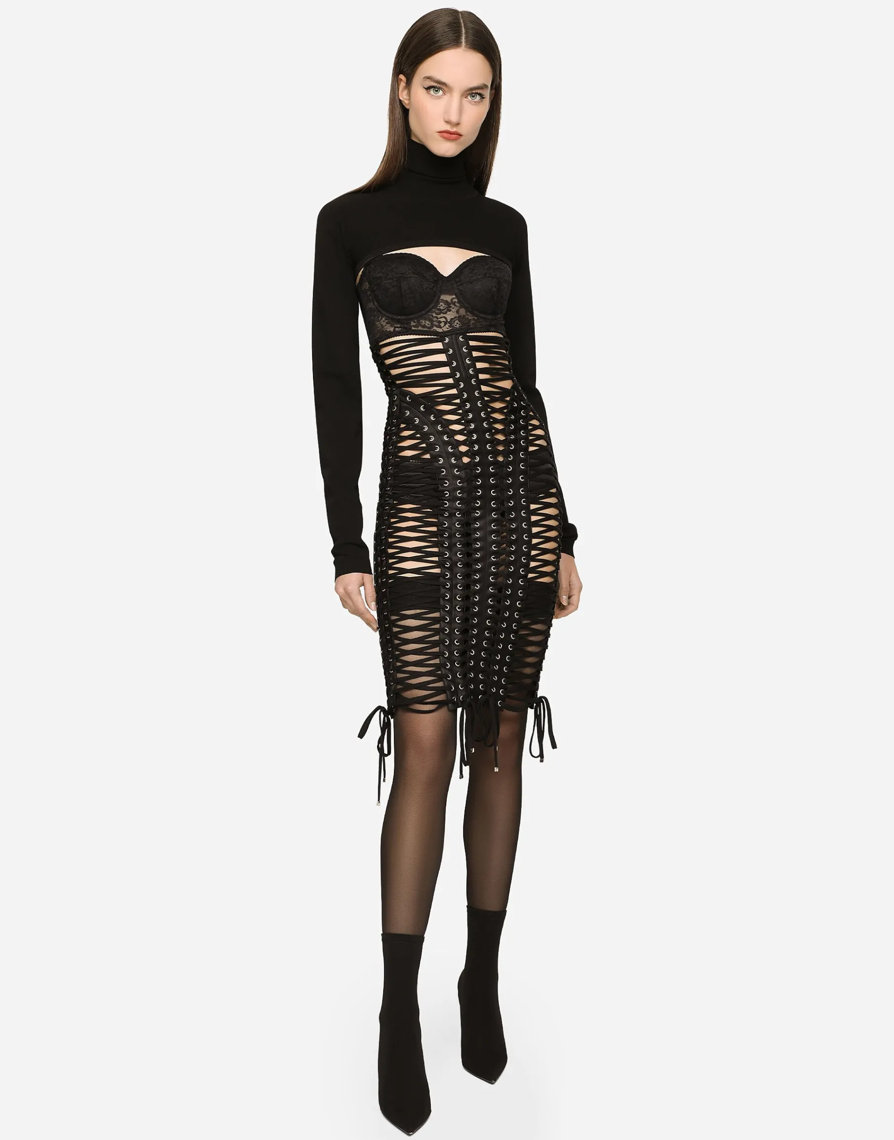 KIM DOLCE&GABBANA Midi dress with eyelets and lacing