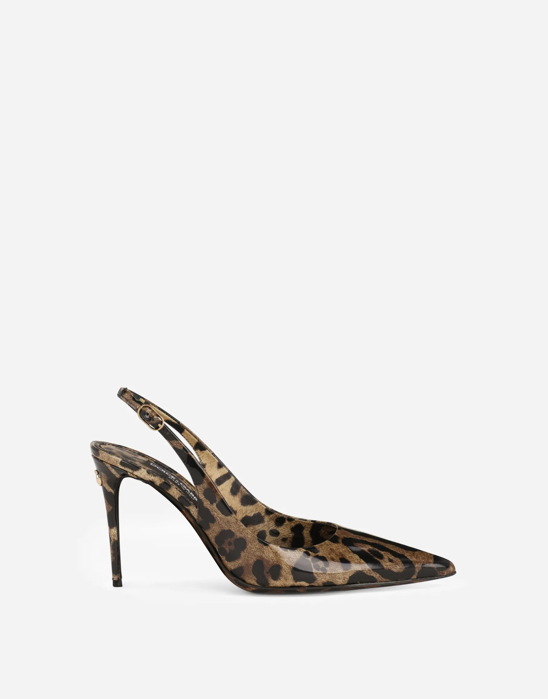 KIM DOLCE&GABBANA Polished calfskin slingbacks with leopard print