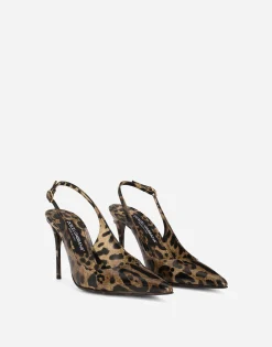 KIM DOLCE&GABBANA Polished calfskin slingbacks with leopard print
