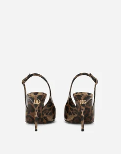 KIM DOLCE&GABBANA Polished calfskin slingbacks with leopard print