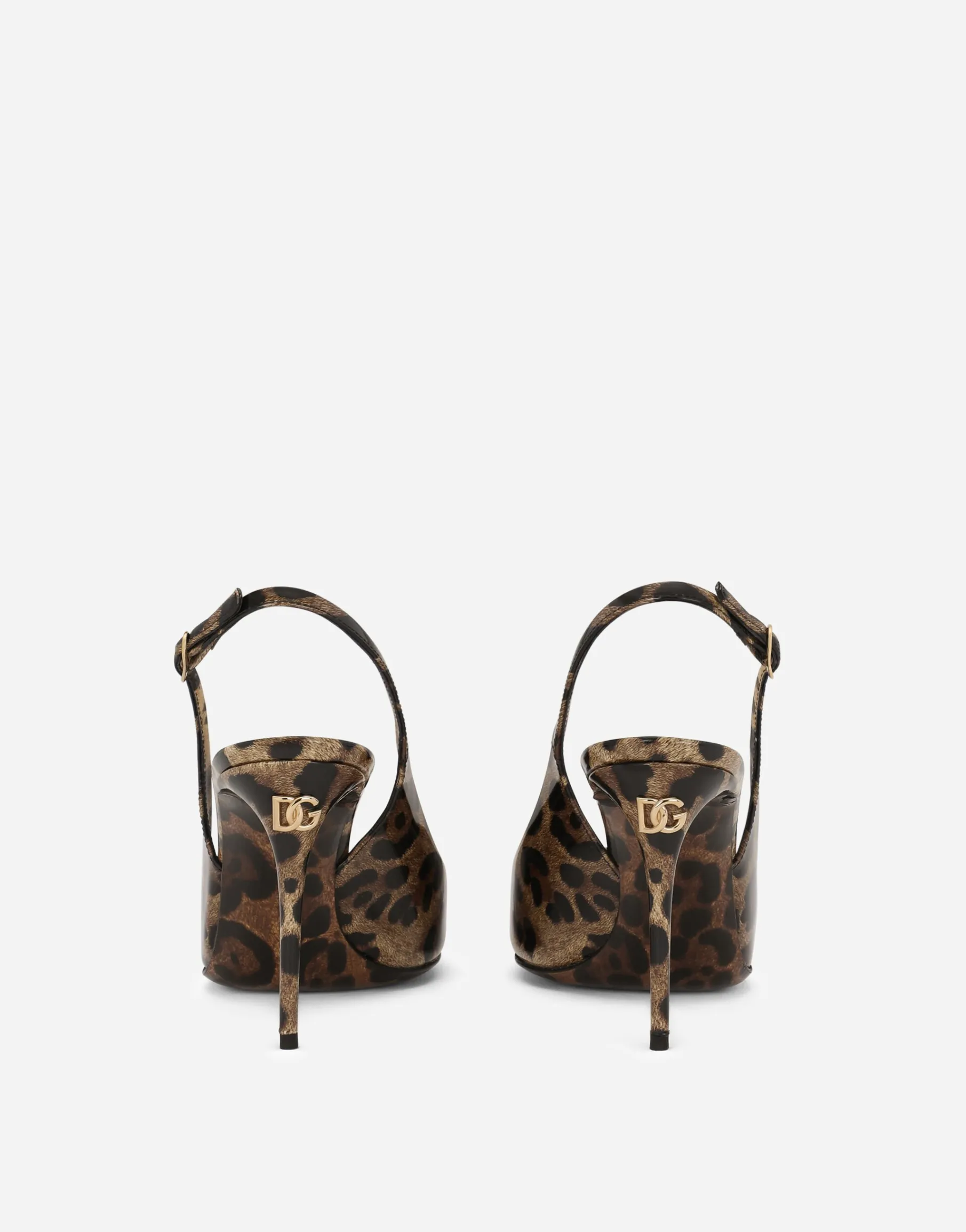KIM DOLCE&GABBANA Polished calfskin slingbacks with leopard print