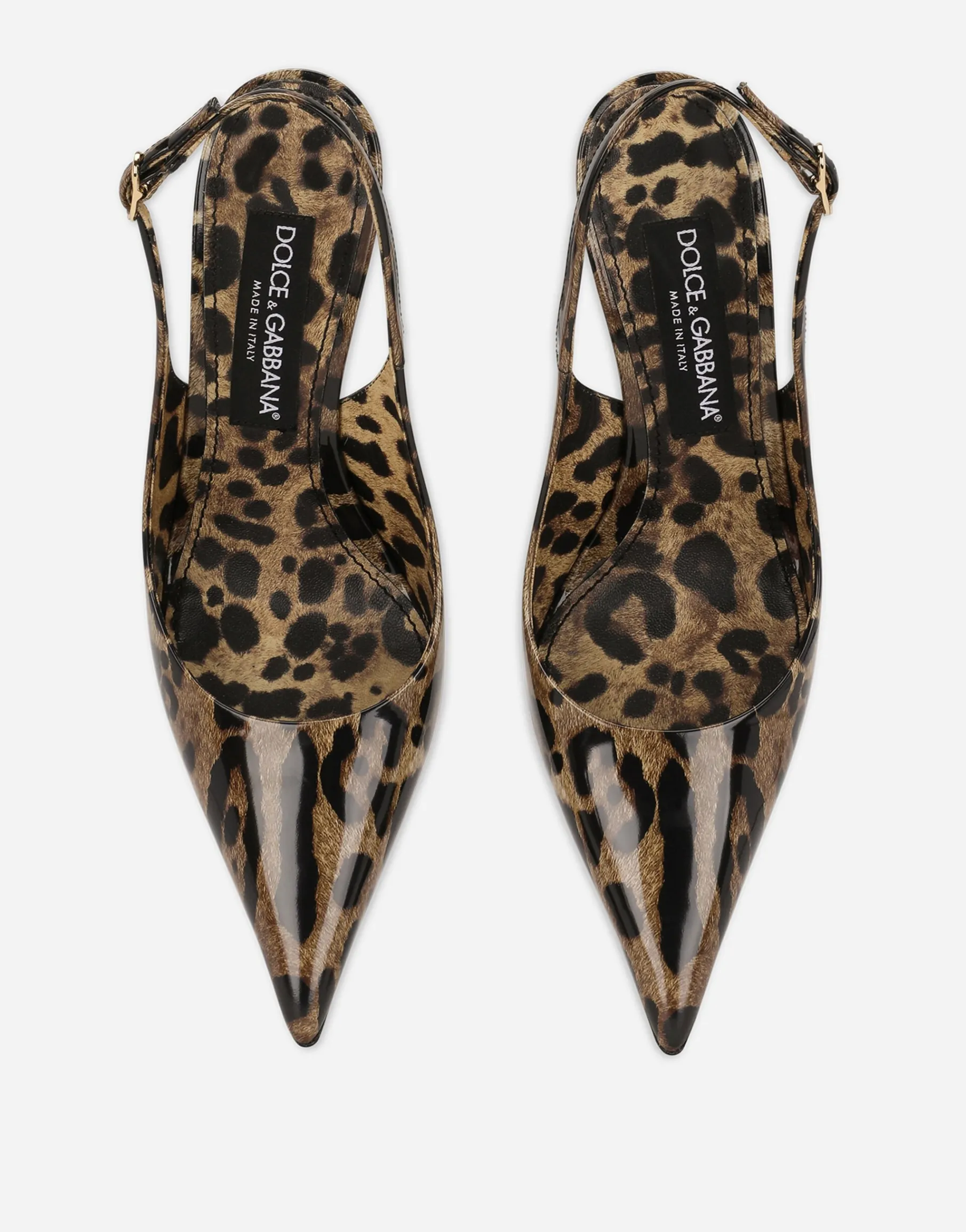 KIM DOLCE&GABBANA Polished calfskin slingbacks with leopard print