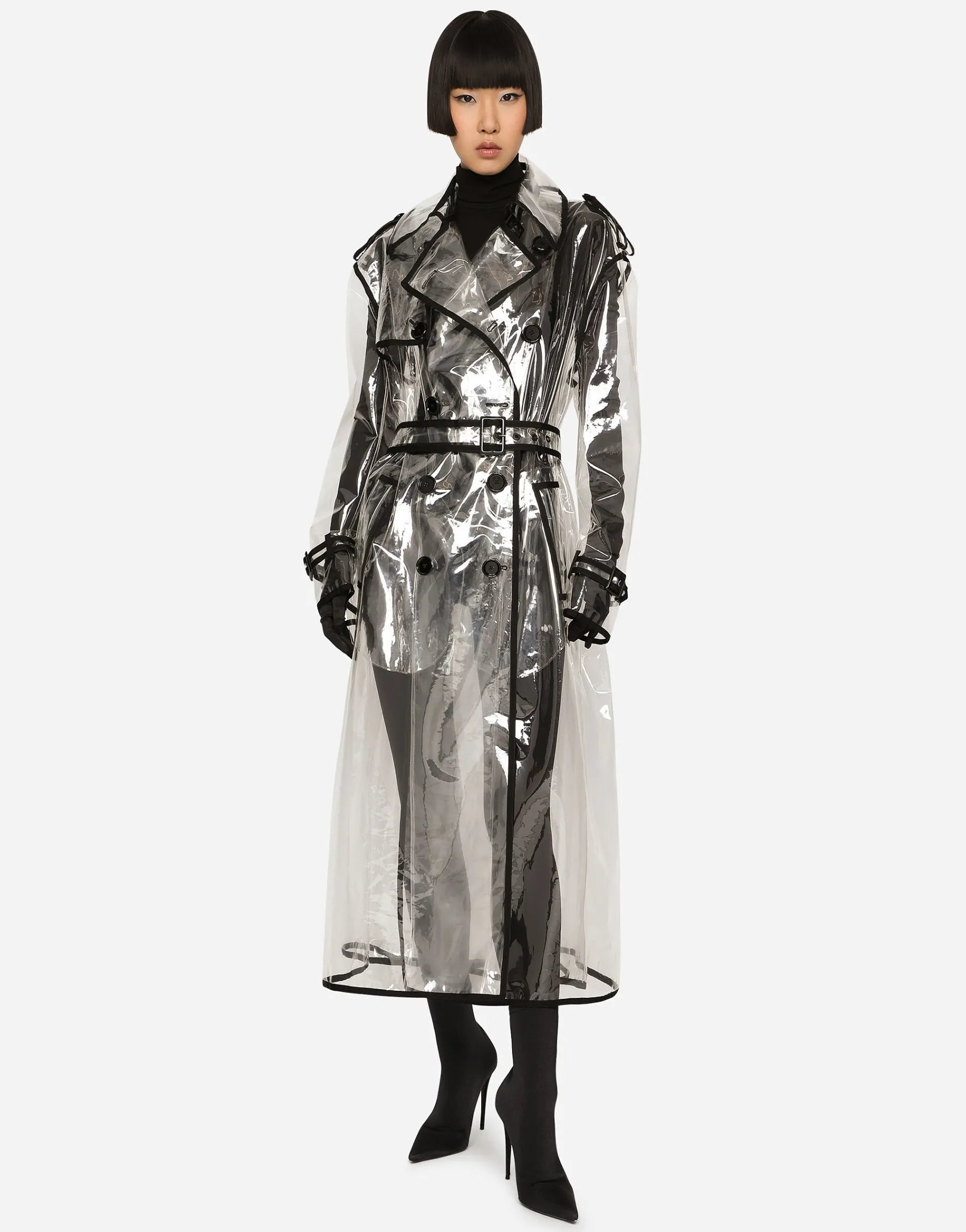 KIM DOLCE&GABBANA PVC trench coat with contrasting piping