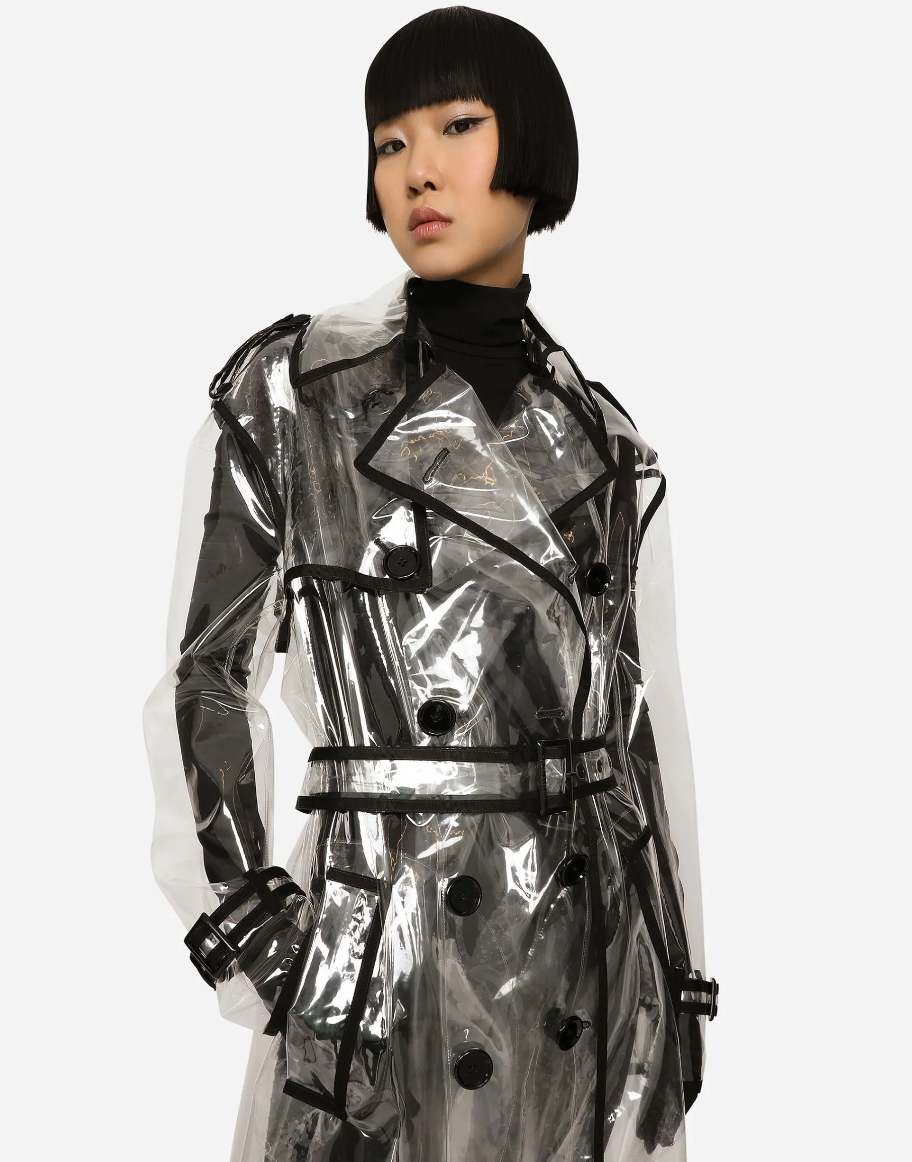 KIM DOLCE&GABBANA PVC trench coat with contrasting piping