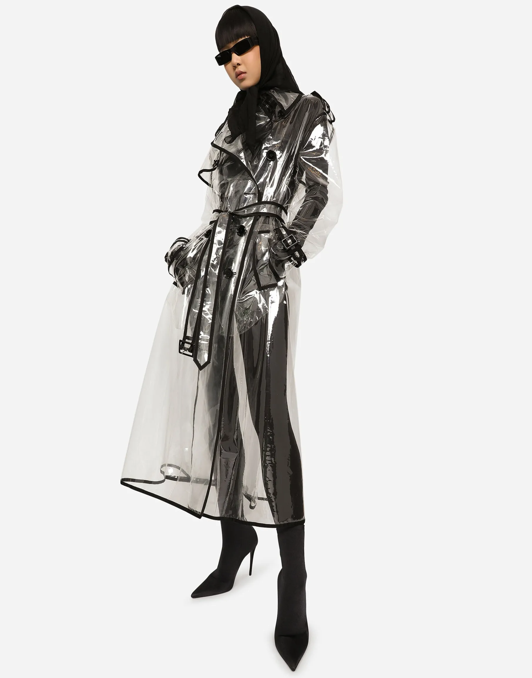 KIM DOLCE&GABBANA PVC trench coat with contrasting piping
