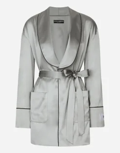 KIM DOLCE&GABBANA Satin pajama shirt with belt