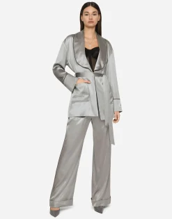 KIM DOLCE&GABBANA Satin pajama shirt with belt