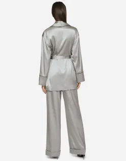 KIM DOLCE&GABBANA Satin pajama shirt with belt