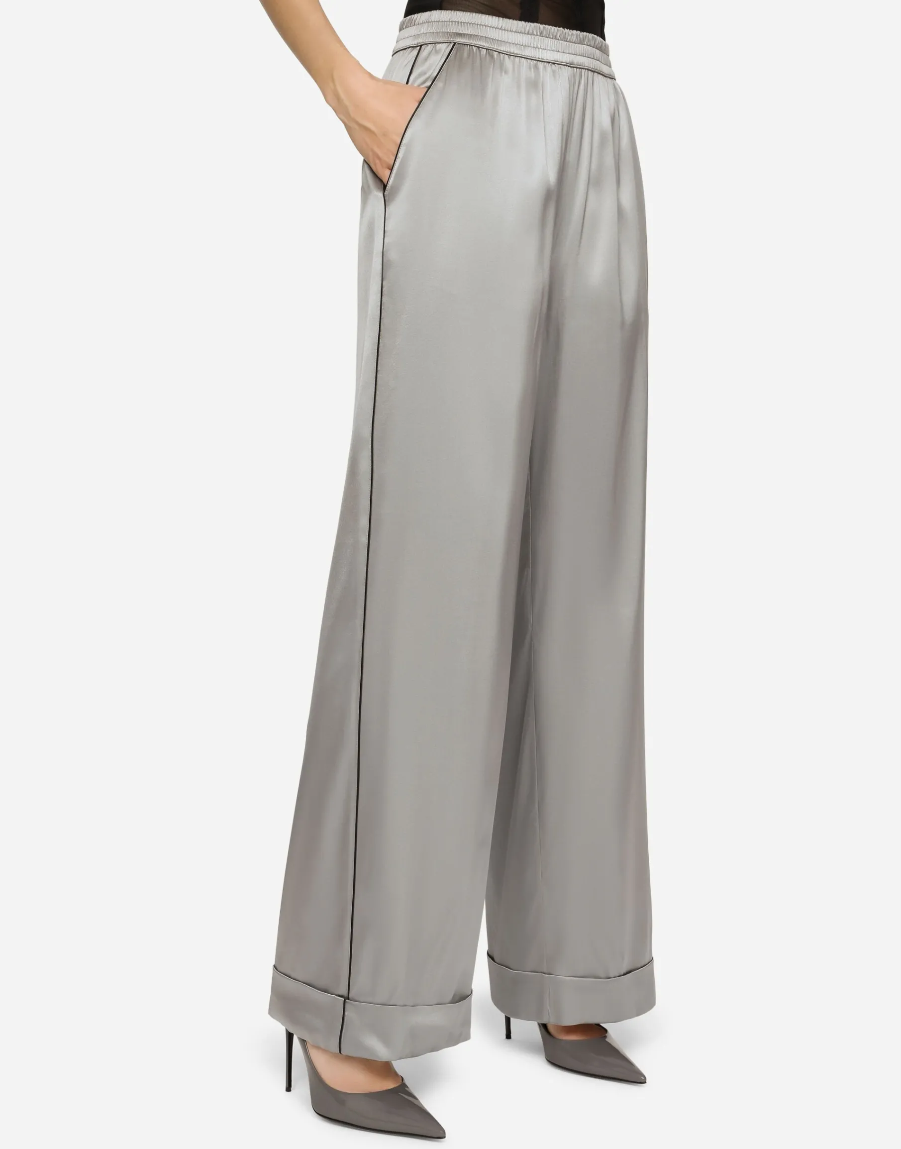 KIM DOLCE&GABBANA Satin pajama pants with piping