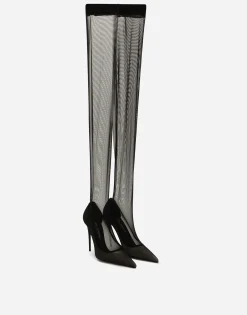 KIM DOLCE&GABBANA Stretch tulle thigh-high boots
