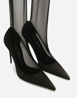 KIM DOLCE&GABBANA Stretch tulle thigh-high boots