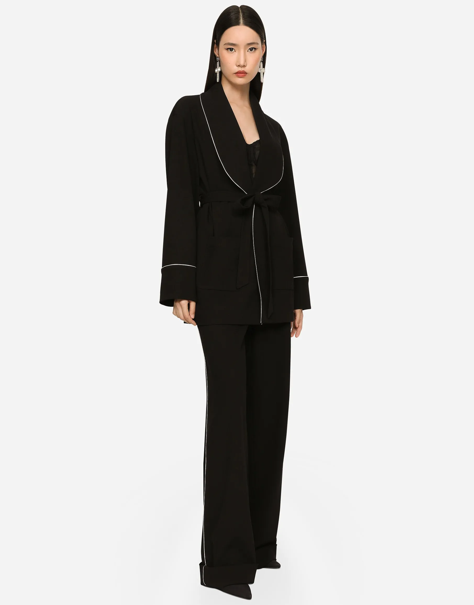 KIM DOLCE&GABBANA Woolen pajama pants with piping