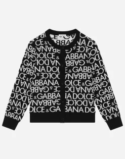 Knit cardigan with all-over jacquard logo