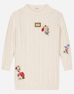 Knit dress with floral embroidery