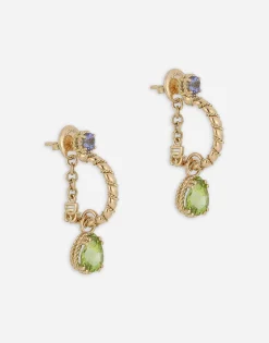 18 kt yellow gold earrings with multicolor fine gemstones