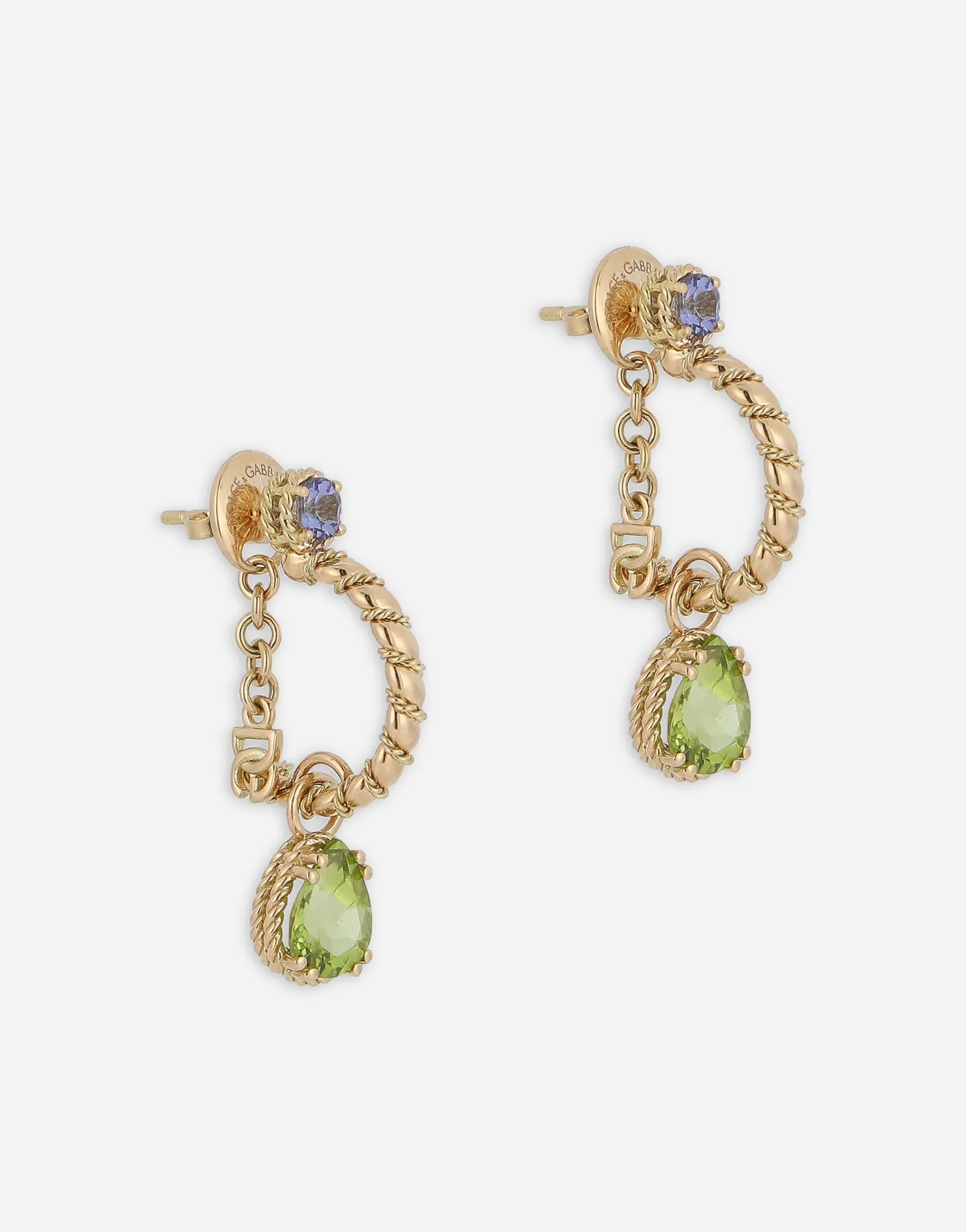 18 kt yellow gold earrings with multicolor fine gemstones