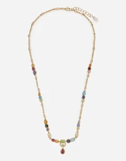 18kt yellow gold necklace with multicolored fine gemstones