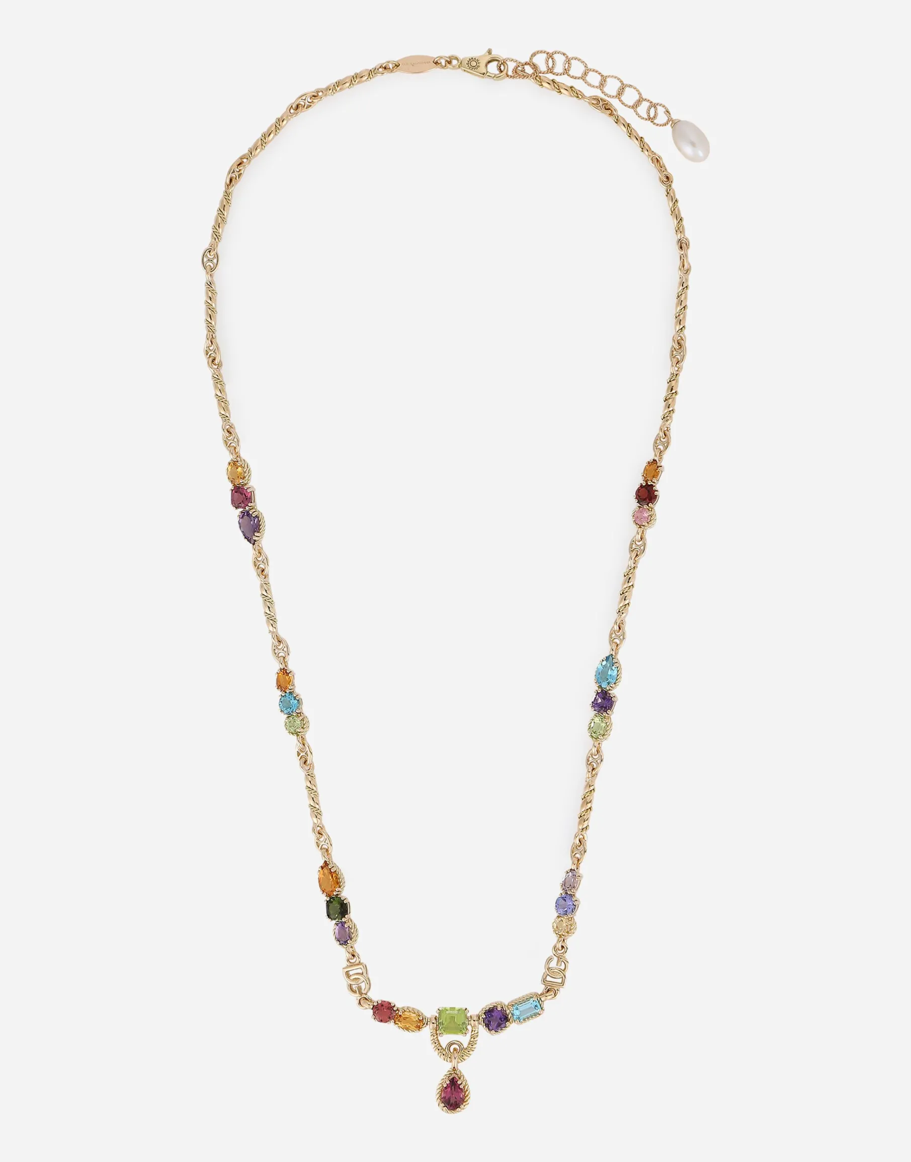 18kt yellow gold necklace with multicolored fine gemstones