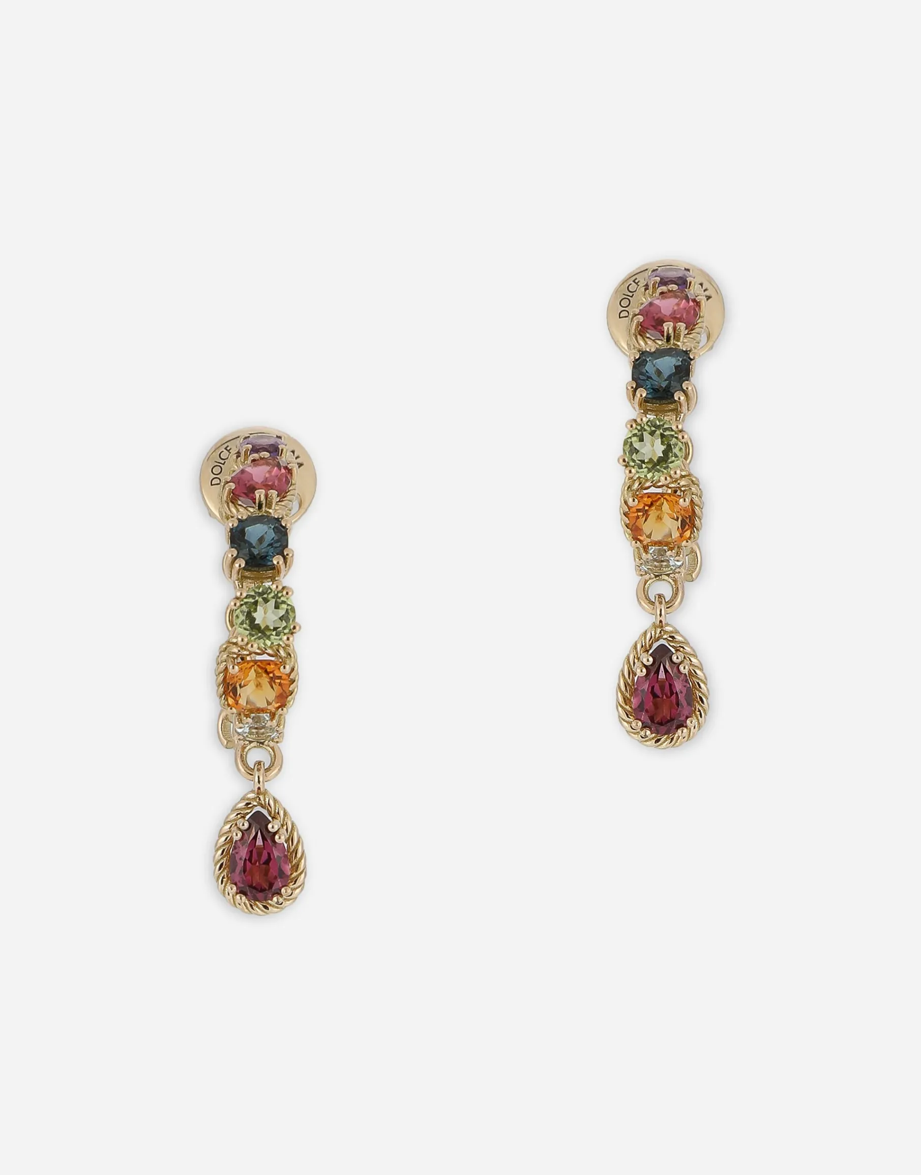 18 kt yellow gold pierced earrings with multicolor fine gemstones