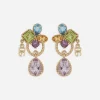 18kt yellow gold pierced earrings withmulticolors gemstones