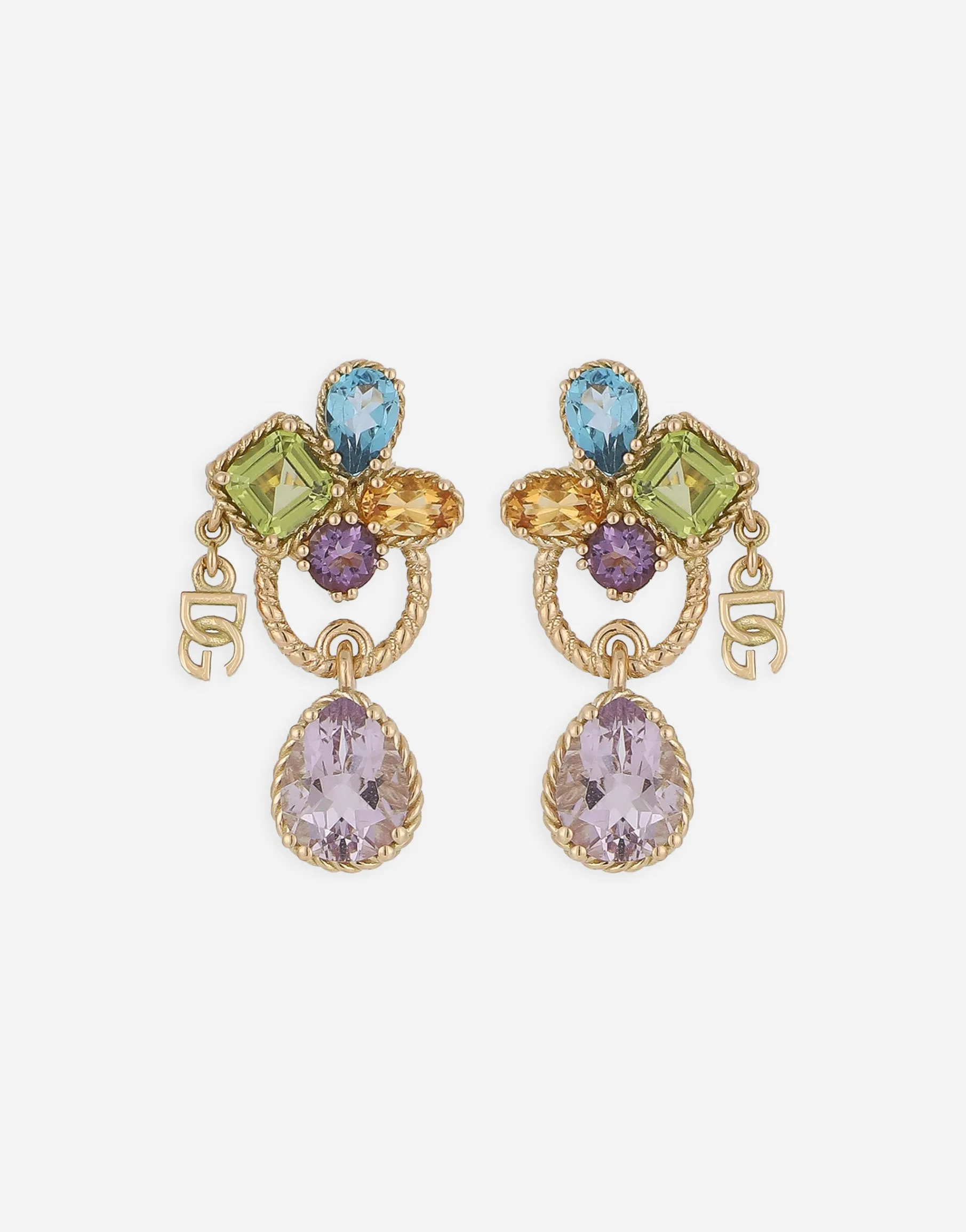 18kt yellow gold pierced earrings withmulticolors gemstones