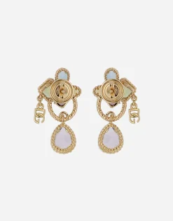 18kt yellow gold pierced earrings withmulticolors gemstones