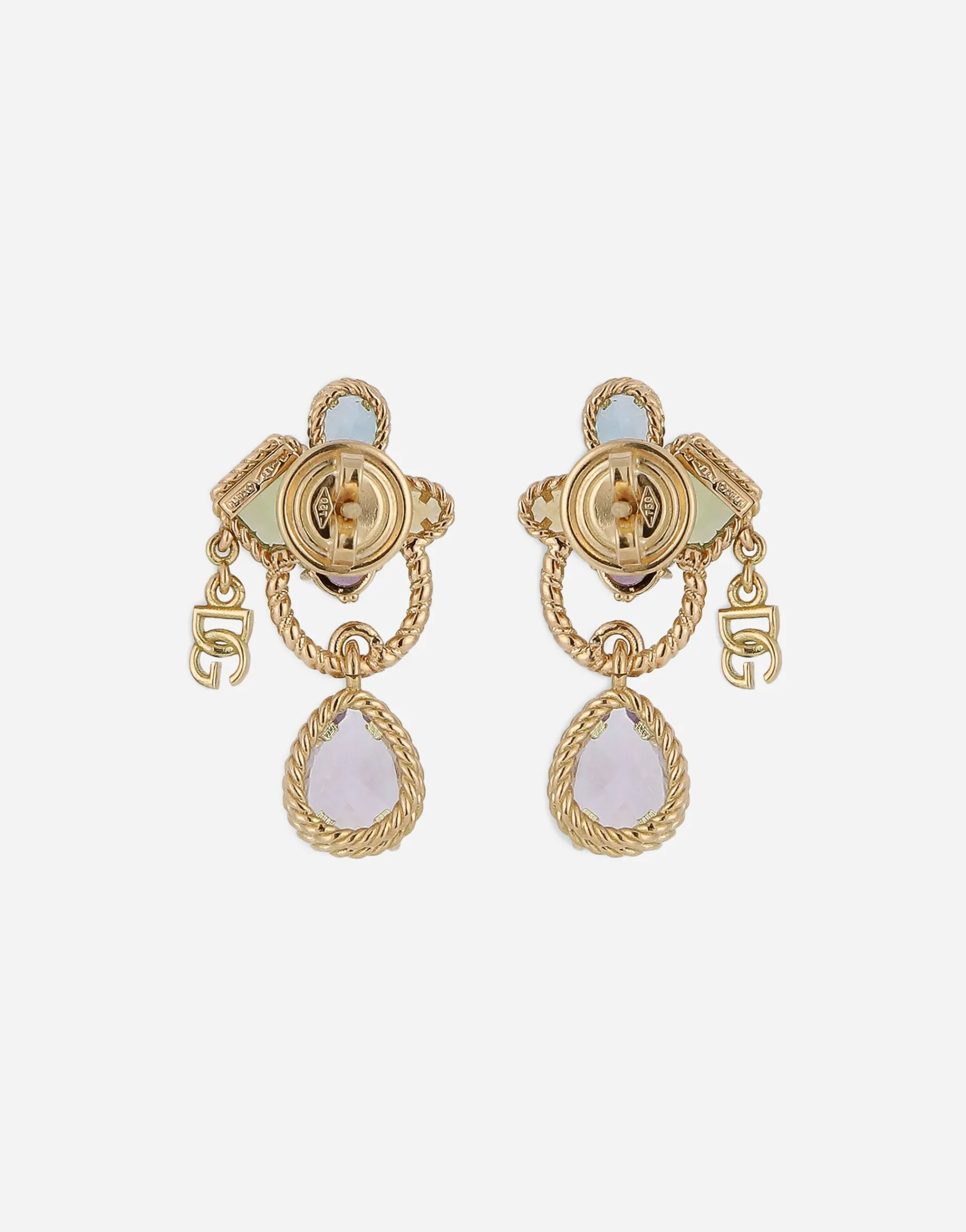 18kt yellow gold pierced earrings withmulticolors gemstones