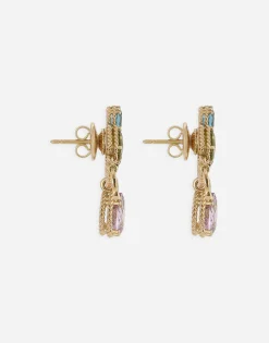 18kt yellow gold pierced earrings withmulticolors gemstones